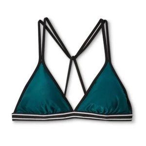 Xhilaration | Teal Triangle Bikini Top with Black and White Stripe Band